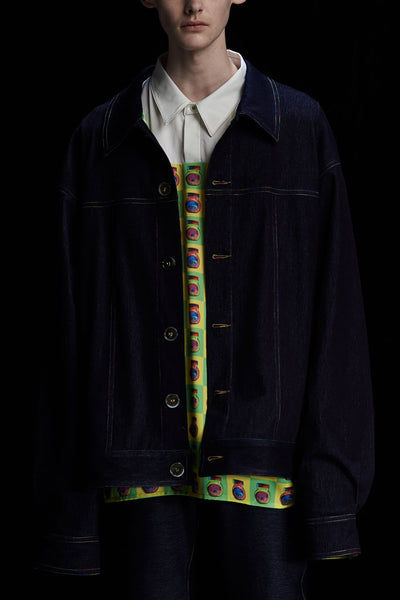 Andy Collection- Rainbow Detailed Over-sized Jeans Jacket-Deep Blue - Johan Ku Shop