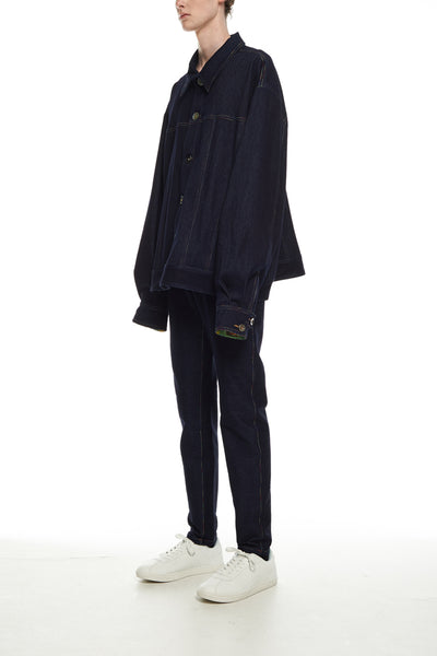 Andy Collection- Rainbow Detailed Over-sized Jeans Jacket-Deep Blue - Johan Ku Shop