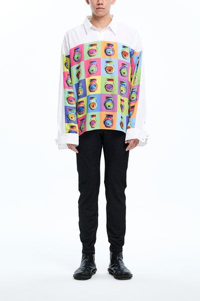 Andy Collection- Full Colour Front Square Graphic Over-sized White Shirt - Johan Ku Shop