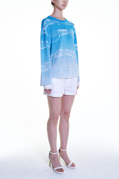 Elioliver Collection- Note Graphic Knitted Jacquard Top - Blue/White - Johan Ku Shop