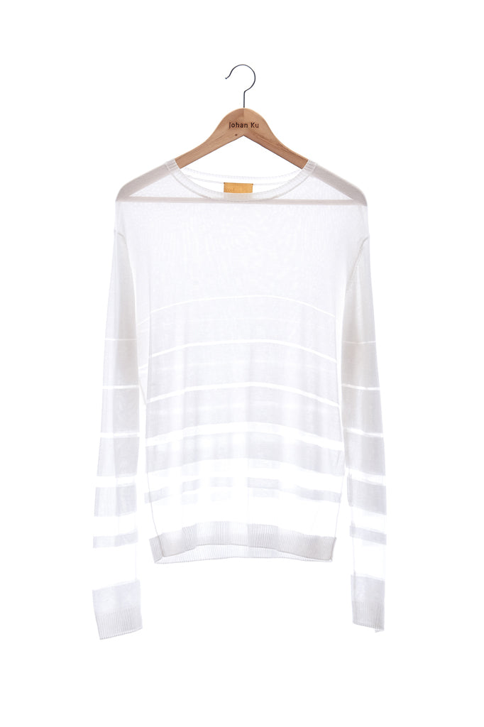 Elioliver Collection- See-Through Stripe Knitted Top - White - Johan Ku Shop