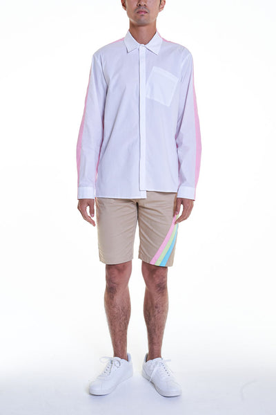 Elioliver Collection- Contrast Colour Over-Sized Shirt - White/Pink - Johan Ku Shop
