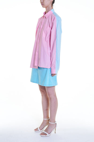Elioliver Collection- Contrast Colour Over-Sized Shirt - Pink/Blue - Johan Ku Shop