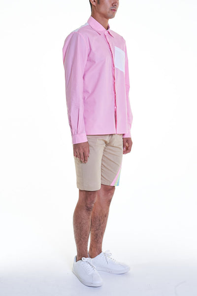 Elioliver Collection- Contrast Colour Details Over-Sized Shirt - Pink/White - Johan Ku Shop