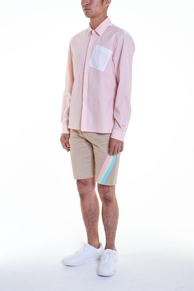 Elioliver Collection- Contrast Colour Details Over-Sized Shirt - Skin/White - Johan Ku Shop