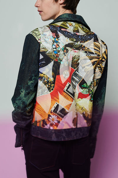 Elliot Collection- Tie Dye Denim With Back Print Graphic Blazer - Johan Ku Shop