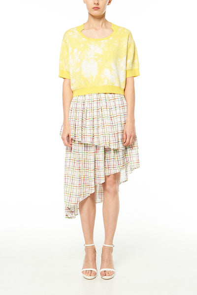 Elliot Collection- Tie Dye Image Knitted Jacquard Short Top - Yellow - Johan Ku Shop