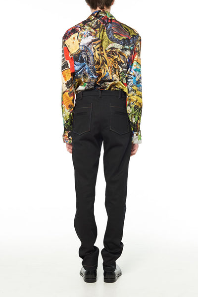 Elliot Collection- Rainbow Stitches Details Fitted Denim Trousers - Johan Ku Shop