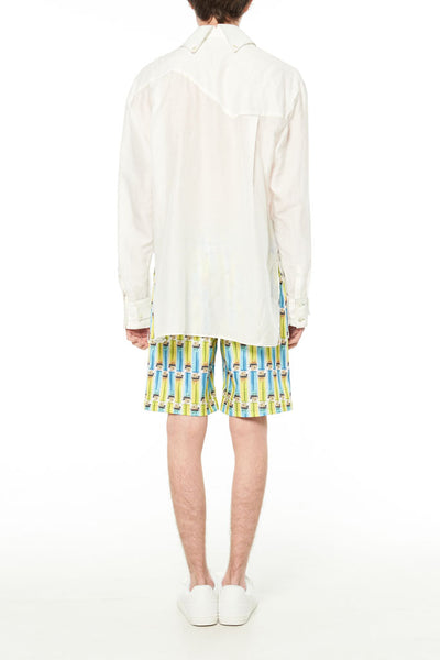 Elliot Collection- Rainbow Colour Stitches Asymmetric Details Oversize Shirt - Johan Ku Shop