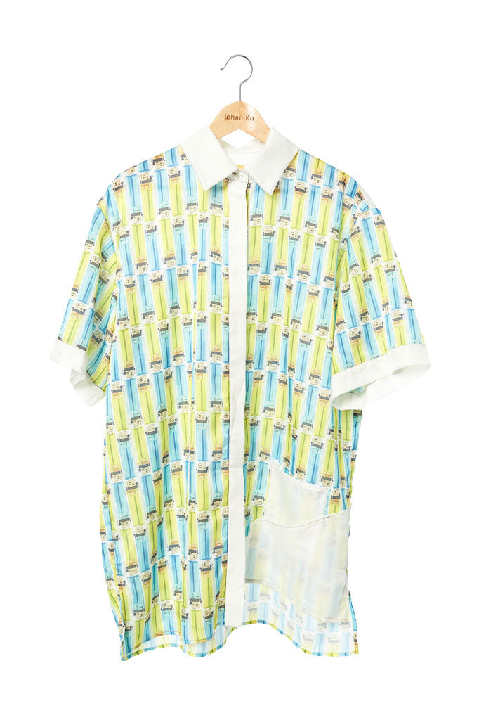 Elliot Collection- Lighter Print Asymmetric Details Oversize Shirt - Johan Ku Shop