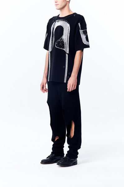 Oversized Long Knitted Top with Knitted Jacquard Chunky Safety Pin Pattern - Johan Ku Shop