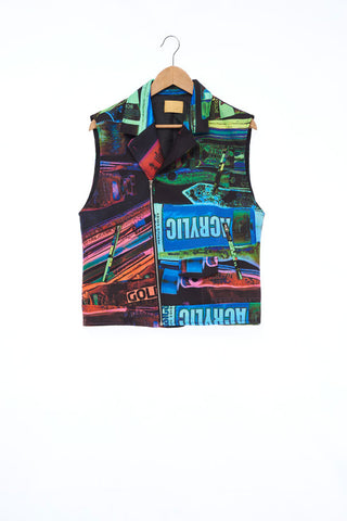 "The Painters" Collection- Painting Tools Dark POP Printed Sleeveless Biker Jacket