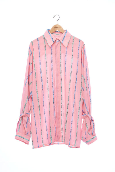 "The Painters" Collection- Crayon Stripes Pink Printed Wide Sleeve with Bandage Details Shirt