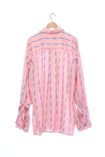 "The Painters" Collection- Crayon Stripes Pink Printed Wide Sleeve with Bandage Details Shirt