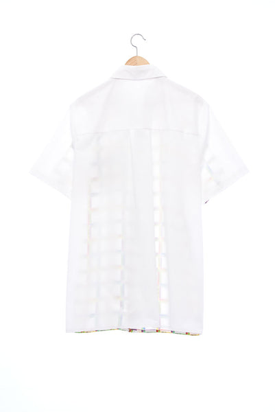 "The Painters" Collection- Crayon Check Printed /  White Double Pocket Details Short Sleeve Shirt