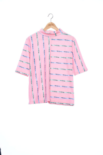 "The Painters" Collection- Crayon Stripes Pink Printed Elastic Short Sleeve Top