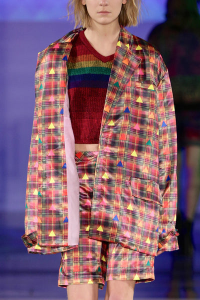 Sean Collection- Rainbow Meets Triangle Graphic Jacquard Crop Knitwear