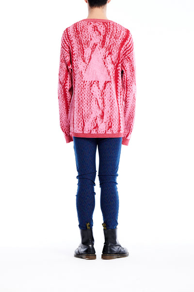 Sean Collection- Chunky Cable Graphic Jacquard Oversized Knitwear- Pink