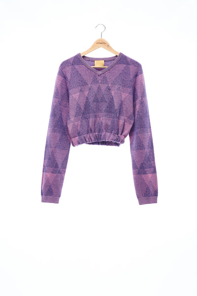 Sean Collection- Triangle Graphic Jacquard Crop V Neck Knitwear - Lavender