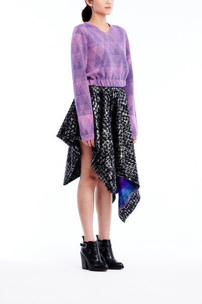Sean Collection- Triangle Graphic Jacquard Crop V Neck Knitwear - Lavender