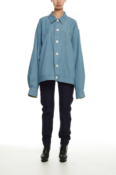 Andy Collection- Rainbow Detailed Over-sized Jeans Jacket-Light Blue - Johan Ku Shop