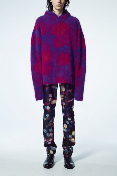 Slade Collection- Angora Hair Over Size Dots Jacquard Knitted Hoodie Top - Johan Ku Shop